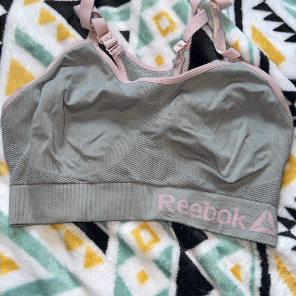 Reebok Women's Gray and Pink Sports Bra